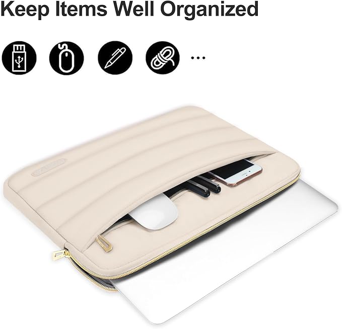 MOSISO 13.3 inch Laptop Case, 13-13.3 inch Puffy Laptop Sleeve Compatible with MacBook Air 13 13.6 M4 M3 M2 M1/Pro 13/Pro 14, HP Dell ASUS Lenovo,Polyester Horizontal Bag with Small Case, Sand