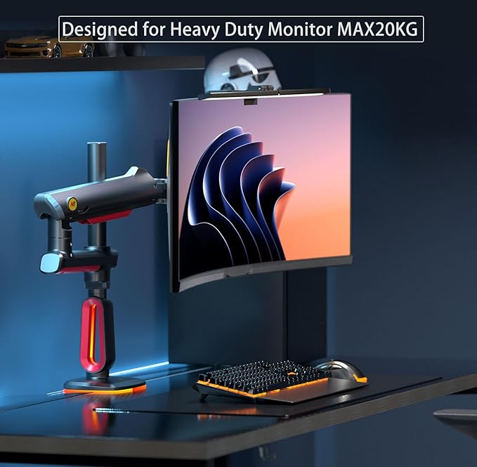 RGB Gaming Monitor-Arm for Flat/Ultrawide/Curved Monitors 32 to 60 inch, Heavy Duty Stand Load up to 20 kg, VESA 75/100 mm Monitor-Mount L70