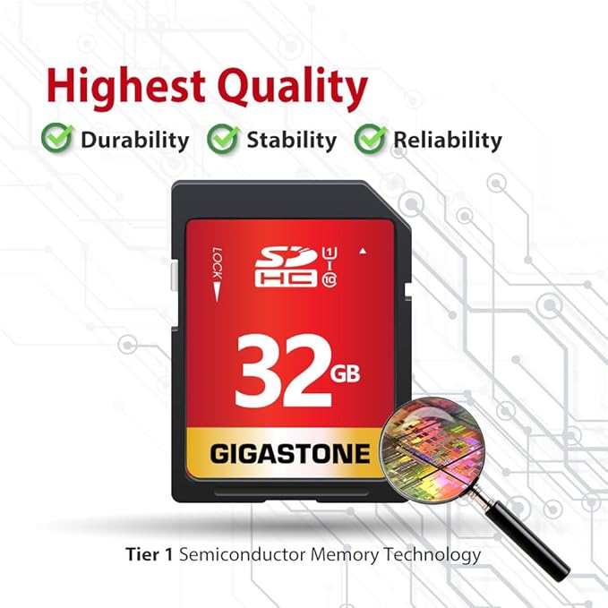 GIGASTONE 32GB SD Card 5-Pack UHS-I U1 Class 10 SDHC Memory Card High-Speed Full HD Video Compatible with Canon Digital Camera, SPYPOINT TACTACAM WOSPORTS Trail Camera, with 5 Mini Cases