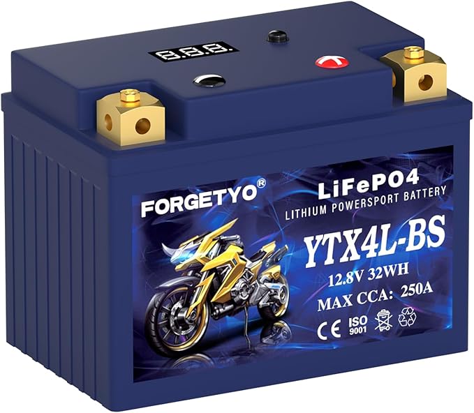YTX4L-BS Lithium Motorcycle Battery, ATV Battery 12V 2.5AH 250CCA Compatible with Scooter, Snowmobile, Jet Ski, Scooter, PWC & More