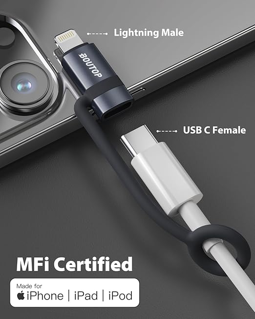 [MFi Certified] USB C to Lightning Adapter, Type C to Lightning Adapter Support 36W PD Fast Charging Compatible with iPhone iPad Dark Gray