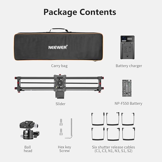 NEEWER 31.5"/80cm Motorized Camera Slider, App Wireless Control Carbon Fiber Dolly Rail Slider, Support Video Mode, Time Lapse Photography, Horizontal, Tracking and 120° Panoramic Shooting (ER1-80)