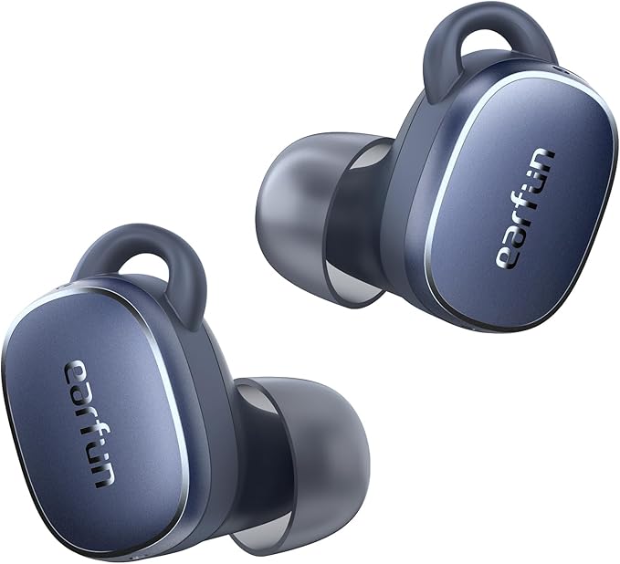 EarFun Free Pro 3 Noise Cancelling Wireless Earbuds, Hi-Res Sound, Snapdragon Sound with Qualcomm aptX™ Adaptive, 6 Mics ENC, Bluetooth 5.3 Earbuds, Multipoint Connection, Custom EQ App, Navy Blue