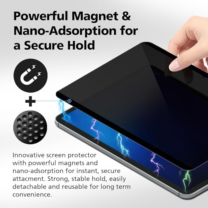 360° 4-Way Magnetic & Nano Adsorption Privacy Screen Protector for iPad Pro 13 Inch M4 2024 | Detachable, Anti-Spy, Anti-Fingerprint | Works in Both Landscape & Portrait Modes
