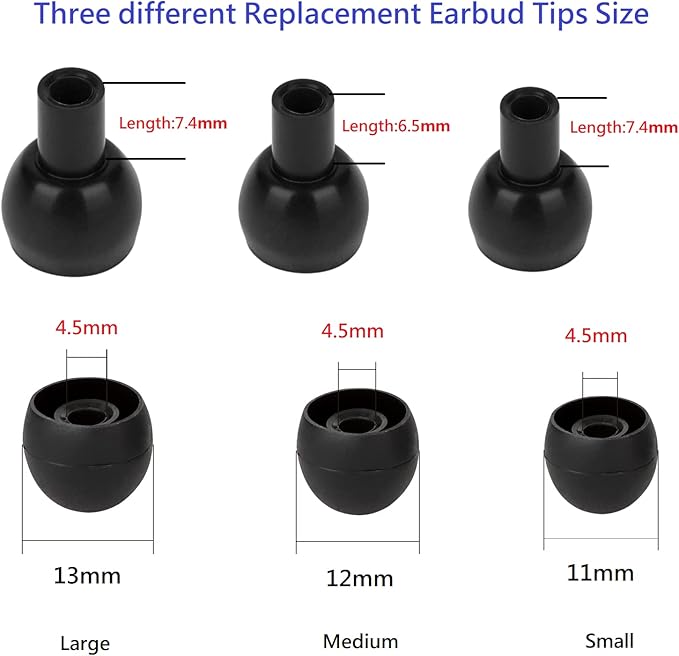 Silicone Earbud Replacement Tips Earbud Tips Ear Bud Covers for Fit Most in-Ear Earbuds(Inner Hole 3.8mm -5.5mm) Headphone Rubber Tips Eartips 18 Pairs S M L
