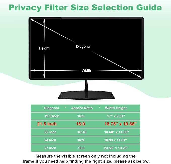 21.5 Inch Computer Privacy Screen for 16:9 Computer Monitor, Anti-Blue Light Monitor Privacy Screen Filter, Anti-UV Computer Screen Privacy Shield