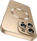 Magnetic for iPhone 16 Pro Case [Compatible with MagSafe][Built-in Camera Lens Protector] Slim Soft Silicone Bumper Shockproof Metallic Luster Phone Case (Gold)