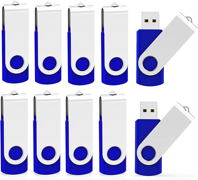 KOOTION 10 X 1GB USB Flash Drive 1gb Flash Drive Swivel Thumb Drive Memory Stick Keychain Design Blue