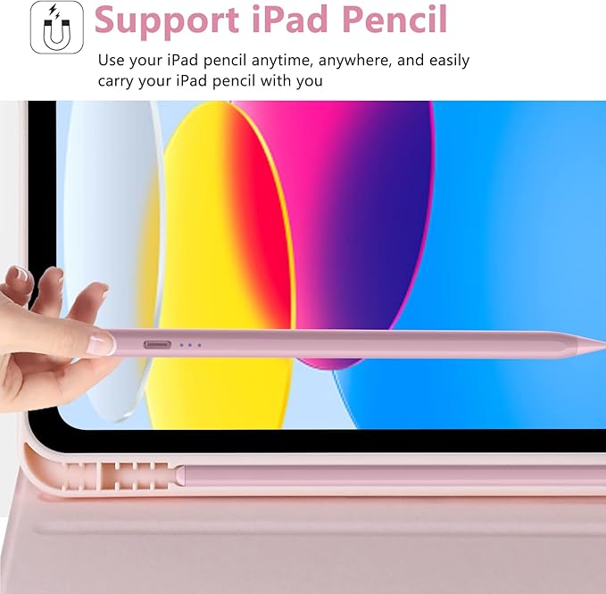 MMK iPad A16 Case (2025, 11"), iPad 10th Generation Case with Keyboard (2022, 10.9"), Wireless Detachable Keyboard, Pencil Holder (Pink)