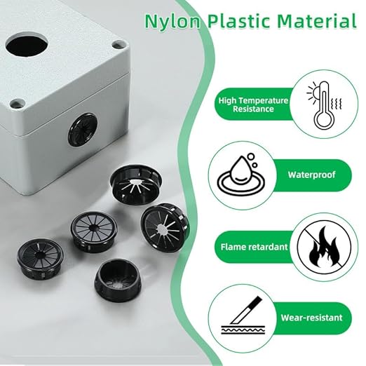 4PCS Cable Grommets, 2-9/16"(65mm) Desk Hole Cover Petal Shaped Buckle Type Nylon Snap Bushing Grommet, Wire Hole Cover Insert for Cables and Cords Management and Protection of Cabinet, Black