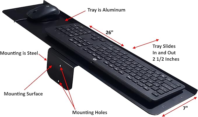 SDS iMount 1.0 Wall Mount Utility Stand – Versatile 7"x26" Tray for Keyboard, Laptop, Tablet, Gaming Consoles, Cable & Stereo Equipment – Space-Saving Workstation Solution (Large)