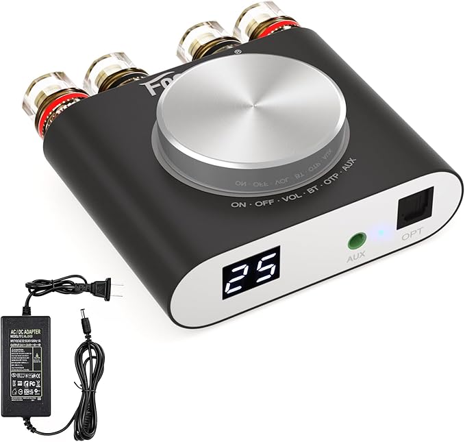 Facmogu M6 200W Mini Bluetooth 5.0 Audio Power Amplifier, 100Wx2 Dual Channel HiFi Stereo Mini Speaker AMP w/Optical/AUX/BT Input, Home Audio Wireless Amplifier Receiver with 24V Power Supply - Black