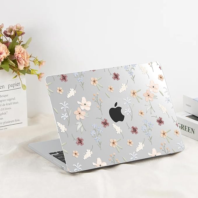 G JGOO Compatible with MacBook Air 13 inch Case 2025 2024 2023 2022 M4 A3240 M3 A3113 M2 A2681, Clear Plastic Hard Shell for MacBook Air 13.6 inch Case + Keyboard Cover + Screen Protector, Florets