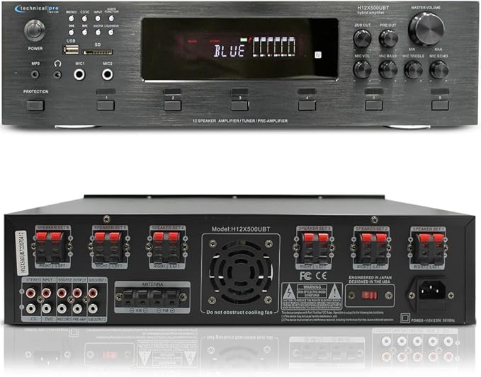 Vaiyer Home Audio System Kit, 6-Channel 6000 Watts Bluetooth Amplifier with 6.5" 12 Qty of 200 W Each in-Wall in-Ceiling Speakers & 16 AWG 500 ft. Speaker Wire - Perfect for Home, Office, Restaurants