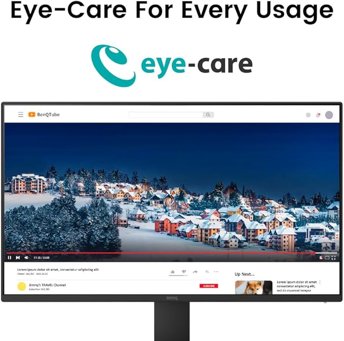 BenQ GW2491 23.8” 1080p FHD 100Hz IPS Eye-Care Monitor, HDMI, DisplayPort, 1080x1920, Ultra Slim Bezel, TUV-Certified, Flicker-Free, Low Blue Light Plus, Eye-CareU