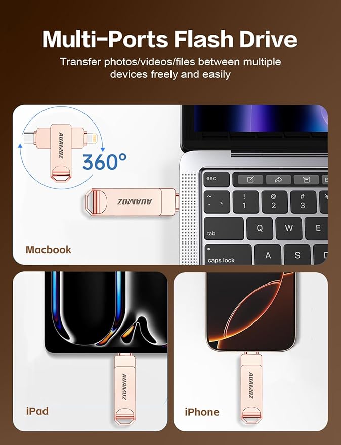 256GB Flash Drive Intended for iPhone, Memory Stick Storage Files Photos Videos Backup, Compatible with iPhone iPad Android PC, Plug and Play, No Application Required (Rose Gold)
