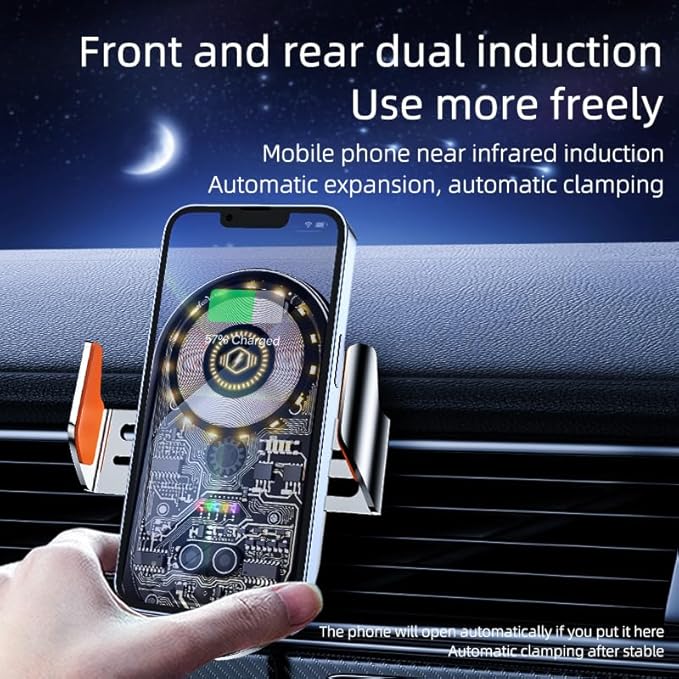 Car Phone Holder, Wireless Car Charger Air Vent Auto-Clamp Cell Phone Car Mount with Metal Hook Clip, 360° Rotation - One Button Release for iPhone, Samsung, Google, and All Other Smartphones