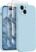 FireNova Designed for iPhone 15 Case, Silicone Upgraded [Camera Protection] Phone Case with [2 Screen Protectors], Soft Anti-Scratch Microfiber Lining Inside, 6.1 inch, Sky Blue