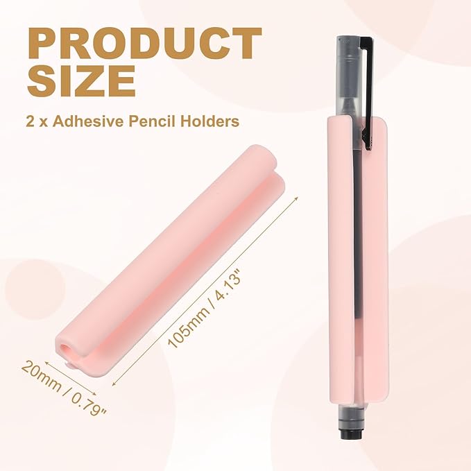 PATIKIL 2 Pcs Adhesive Pencil Holders, 105mm Long Universal Pencil Clip Silicone Pen Holder Office Pen Organizer for Desk Wall Clipboard Notebook Tablet Case Stylus, Pink