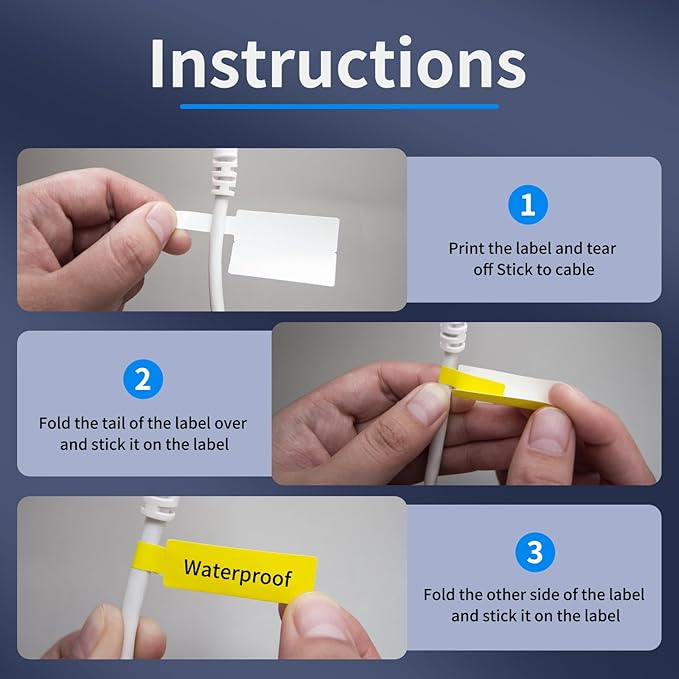 100 Pcs Cable Labels - Waterproof Wire Cord Label, Tear Resistant Wire Labels, Self Adhesive Cord Organizing Label, for Cable Management, Compatible with PUQU AQ20 Label Makers(White) 38x60mm