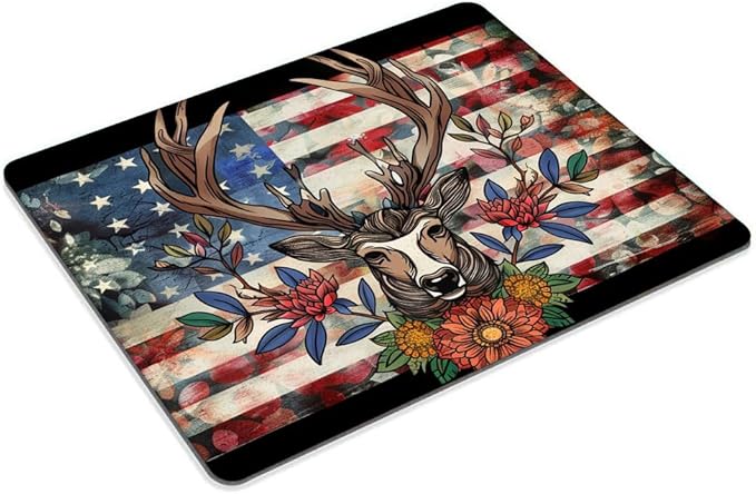 Square Mouse Pad Majestic Deer Wreath and National Flag-3,Gaming Mouse Pads for Desk,Soft Computer Waterproof Non-Slip Mouse Mat