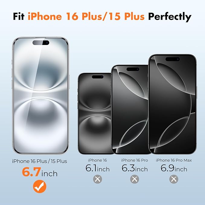 UNBREAKcable Screen Protector for iPhone 16 Plus/15 Plus [3-Pack] Full Coverage Double Shatterproof Tempered Glass [Installation Frame] [9H Hardness] [99.99% HD Clear] [Bubble Free] for iPhone 6.7"