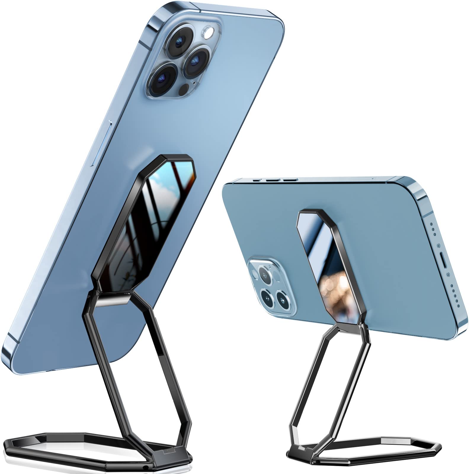 A-LuGei 𝗙𝗼𝗹𝗱𝗮𝗯𝗹𝗲 & 𝗔𝗱𝗷𝘂𝘀𝘁𝗮𝗯𝗹𝗲 Phone Kickstand Ring Holder, Magnetic Cell Phone Grips, Phone Stand for Desk, Adhesive Phone Holder for Hand, 360° Rotation Ring for Back of iPhone Case