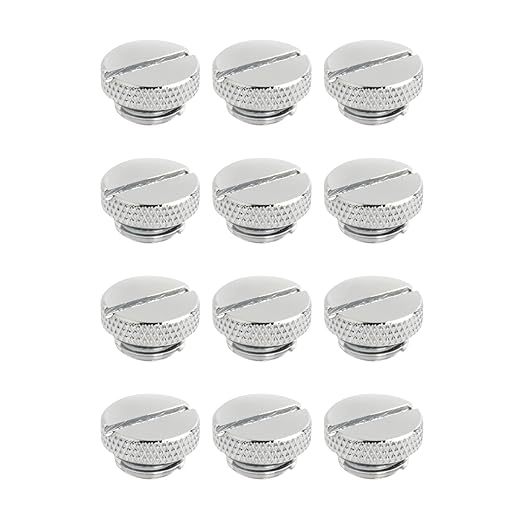 Dracaena.io 12 Pack G1/4" Thread, Thin Water Stop Plug Fitting with Coin Slot for Computer Water Cooling System, Durable Brass/Copper Material, Silver