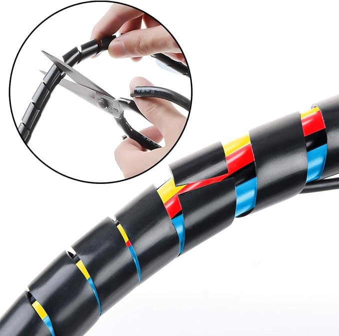 65FT XHF 4mm(Wrapping Range:1.5mm-10mm) Spiral Cable Wrap Cord for Computer Electrical Wire Organizer Sleeve Hose RoHS Black