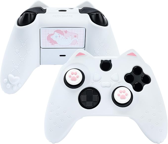 GeekShare Cat Paw Controller Skin Grips Set Anti-Slip Silicone Protective Cover Skin Case Compatible with Xbox Series X Controller with 2 Thumb Grip Caps and 1 Sticker (White)
