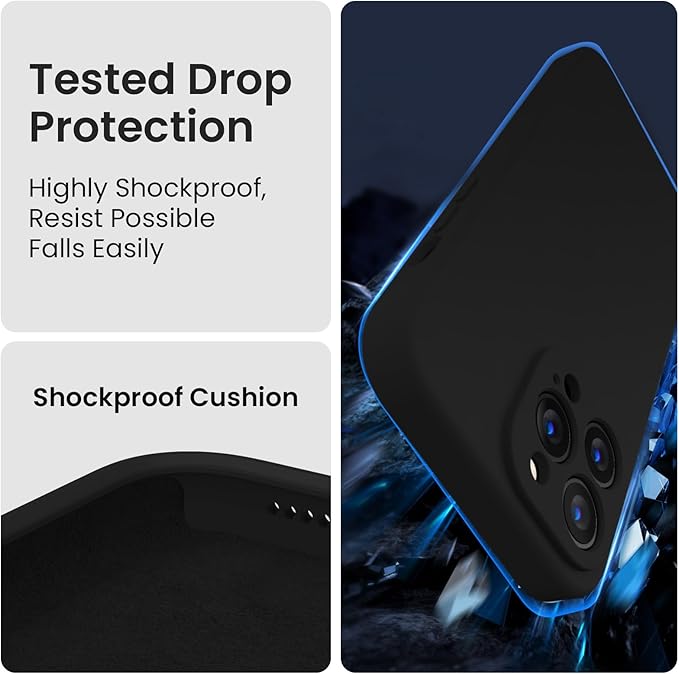 FireNova Designed for iPhone 13 Pro Max Case, Silicone [Camera Protection] Phone Case with [2 Screen Protectors], Soft Anti-Scratch Microfiber Lining Inside, 6.7 inch, Black