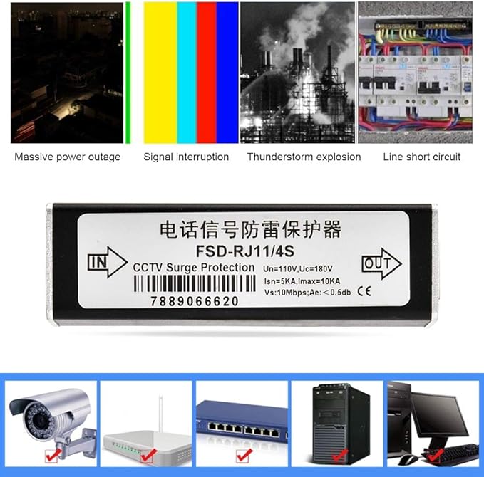RJ11 Telephone Fax Protector, Lighting Thunder Arrester Device, Audio Telephone Protector Data Single Protector 110V