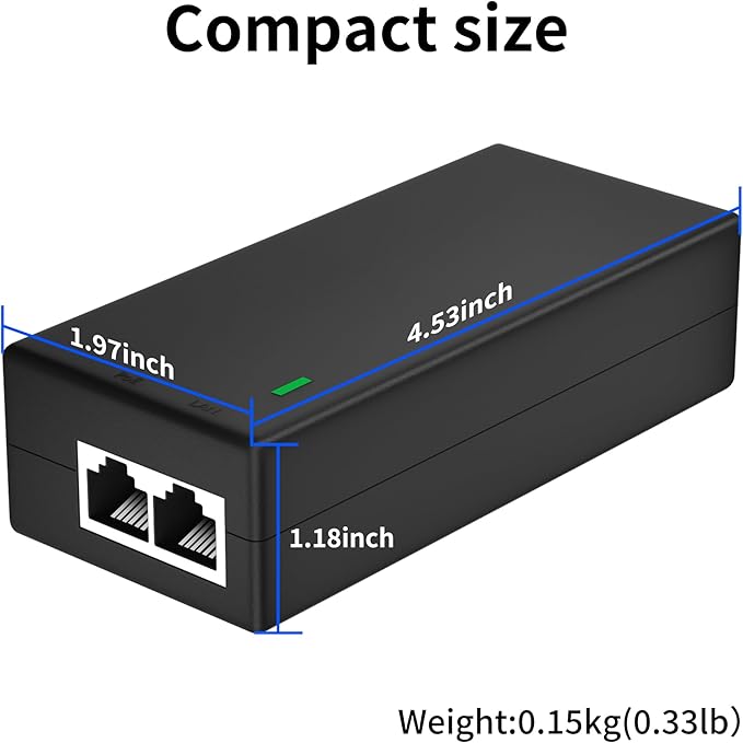 2.5Gb PoE+ Injector Adapter 30W 48~55V, IEEE 802.3at/af Compliant, Converts Non-PoE to PoE Network, 100/1000/2500Mbps RJ45, Up to 328 ft, Plug & Play (30W)