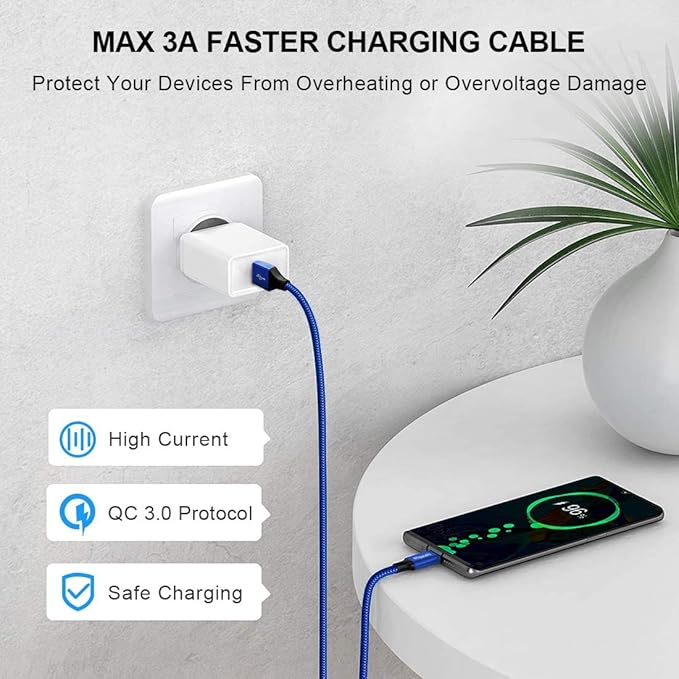 Long USB C Cable [12ft, 2-Pack], etguuds Fast Charging USB A to Type C Charger Cable Braided for Samsung Galaxy S22 S21 S20 Ultra 5G S10 S10E S9 Note 20 10 9, A10e A20 A33 A32 A50 A70, LG, Moto, Pixel