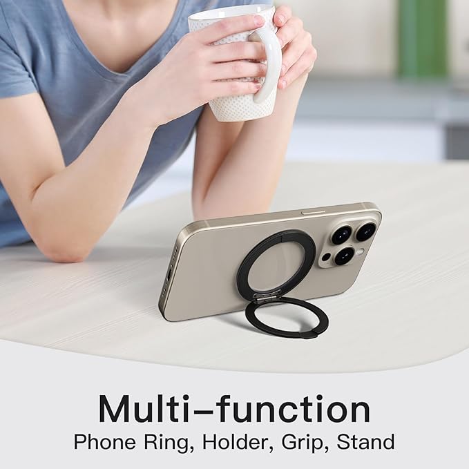 COOLQO Upgraded Magnetic Phone Ring Holder Stand, Super Magnet Cell Phone Grip Finger Kickstand Compatible with MagSafe Mag Safe Accessory for iPhone All Smartphones (1-Glitter Black)