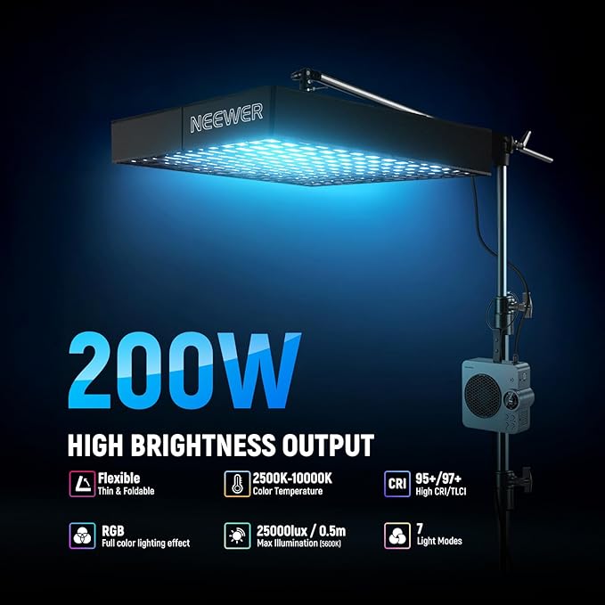 NEEWER Pro 200W Flexible LED Video Light, Studio RGB Panel Light Mat Kit with Softbox APP/2.4G/DMX Control 2500-10000K 25000lux/0.5m CRI95+, Key Lighting for Live Streaming Video Recording, AF200C