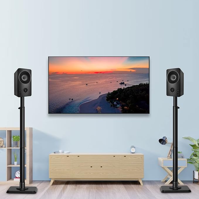 Mounting Dream Speaker Stands - Height Adjustable Speaker Stand for Vizio, Polk, JBL, Sony, Speaker Stands Pair with Wire Management (Holds up to11LBS Per Stand)