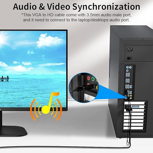 VGA (Sources) to HDMI(Display) Cable 30ft with Audio, VGA to HDMI Adapter Converter Cord Cable Compatible Well Witch Computer/Projector/Laptop to Monitor/TV/Desktop