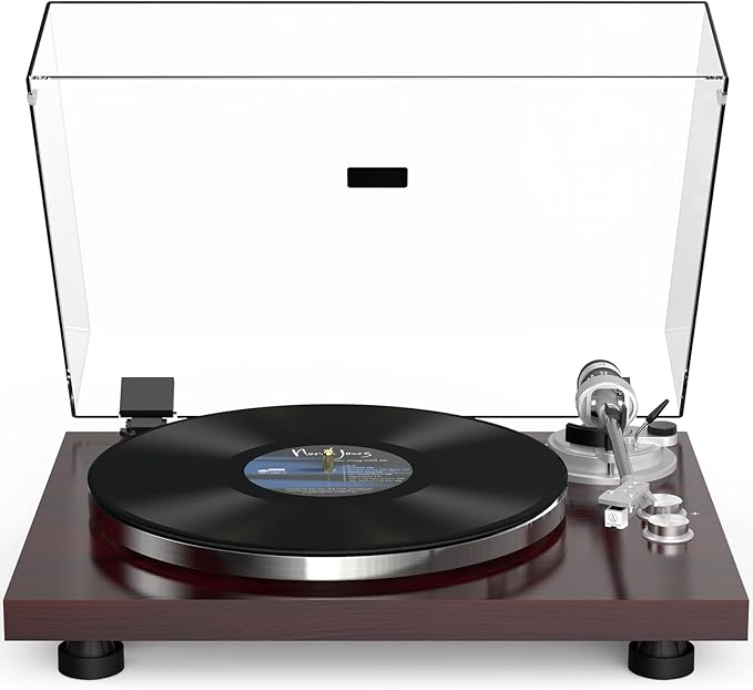 Turntable Record Player Wireless Output Carbon Fiber Tonearm Vinyl Player Aluminium Platter Belt-Drive LP Turn Tables 33 1/3&45 RPM Audio Phono RCA Line Out AT-3600L MM Cartridge Pale Walnut Red