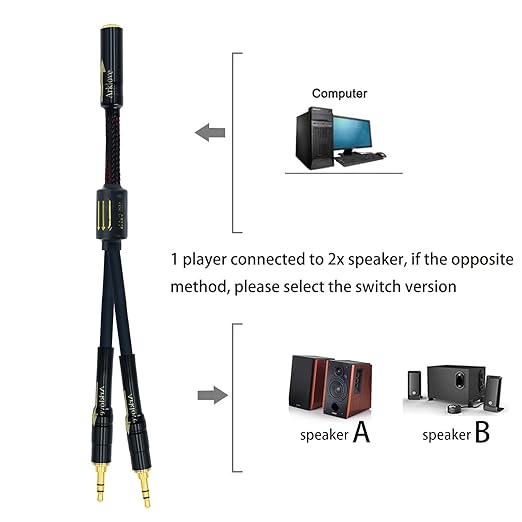 Arklove 25ft Shielded 1/8" aux Input 3.5mm Female to 2X 3.5 Output Splitter Stereo Audio Video Cable Out 3.5 Male to Two 3.5 Male in Dual Speaker Cord 24k Gold Plated