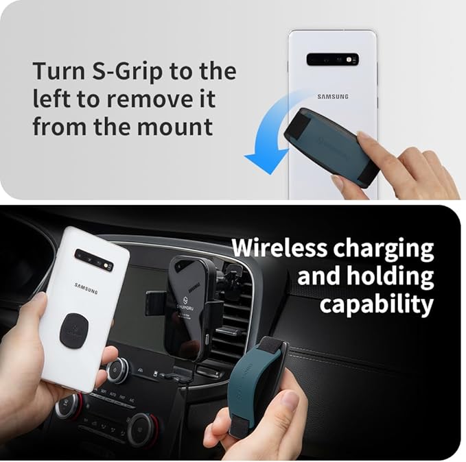 Sinjimoru Detachable Phone Grip Kickstand for Wireless Charging Compatible Phone Finger Holder for iPhone & Smartphones. Sinji Mount S-Grip Blue