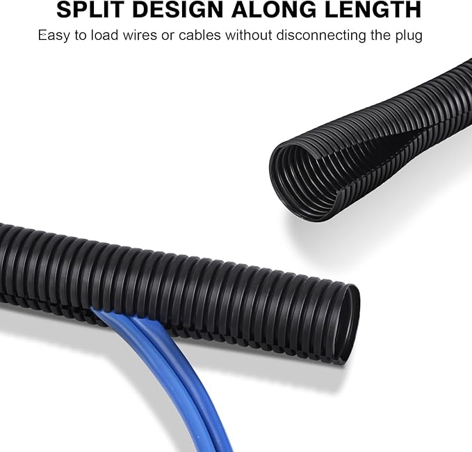 CrocSee 10ft - 3/4 inch Flame Retardant Split Wire Loom Tubing with Installation Tool - Flexible Wire Covers Cord Protectors - Black