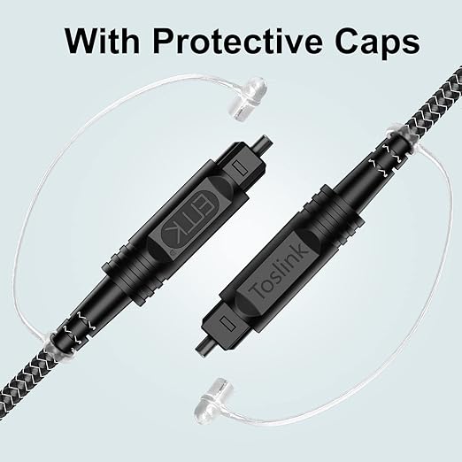 EMK Digital Optical Audio Cable [6 Feet/2M] - Slim Nylon Braided Toslink Fiber Optic Cable for Sound Bar, TV, Home Theater, PS4, Xbox, Blu-Ray Player & More - High-Speed SPDIF (Black1)