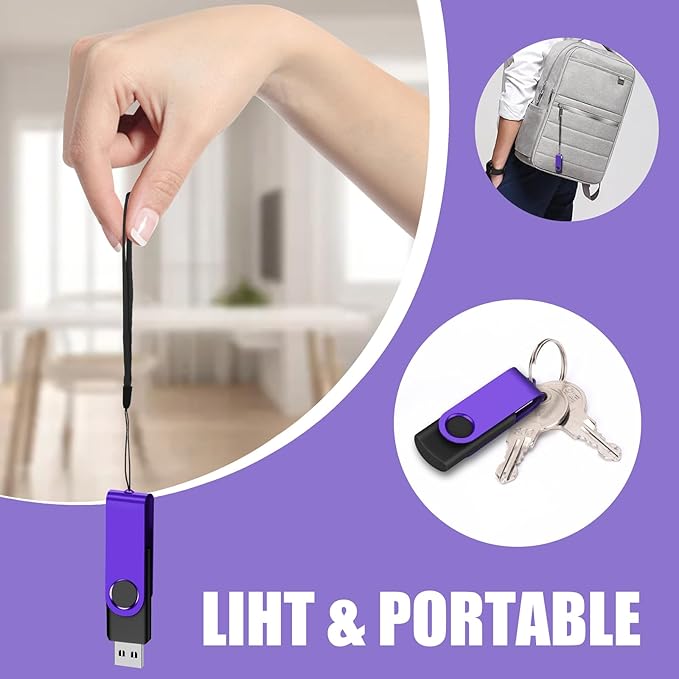 EASTBULLUSB Flash Drive Bulk 1GB 20 Pack with Lanyards USB 2.0 Thumb Drive Bulk Memory Stick Swivel Pen Drive for Storage and Backup 1GB 20 Pack, Purple