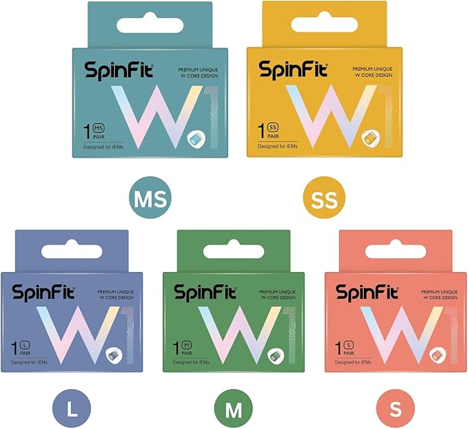 SpinFit W1 for IEM - S - Patented Medical-Grade Silicone Ear Tips, Double W-Shaped Tube Core, More Stability