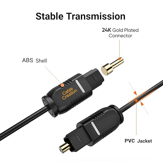 CableCreation Optical Digital Audio Cable, 50FT Thin Fiber Optic Toslink Gold Plated Optical S/PDIF Cord for Home Theater, Sound Bar, TV, PS4, Xbox, VD/CD Player, Game Console& More, Black