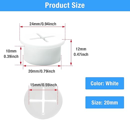 Desk Grommet, 3/4 in 20 mm Silicone Rubber Grommets, White Desk Hole Cover for Cables, Flexible Wall Cord Pass Through Grommet for Office Table Computer Home Furniture Wire Organizer-8 Pcs