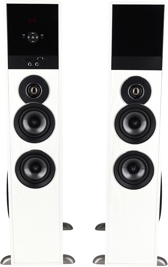 Rockville TM80W Powered Home Theater Tower Speaker System, White, 800W, 8" Subwoofers, Bluetooth, USB/SD Playback, FM Radio, Remote Control, Karaoke Ready, Perfect for Home Entertainment