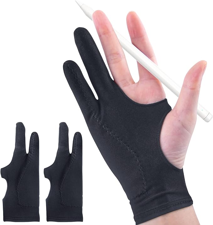 2-Pack Drawing Glove Palm Rejection for iPad Surface All Capacitive Touch Screen Artist Right/Left Hand Graphic Tablet, Graphics Monitor Digital Drawing Sketching, Inking, Coloring Two Finger Gloves
