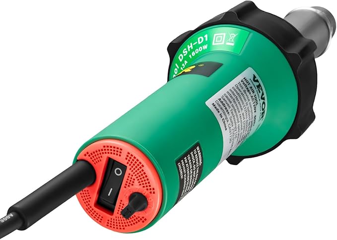 VEVOR Hot Air Plastic Welder, 1600W Hot Air Torch Pistol, 122-1112℉ PVC TPO Vinyl Heat Gun Welding Torch, Plastic Welding Roofing Kit with 2 Nozzles, Silicone & Copper Seam Roller for PP/PE/PVC Sheet